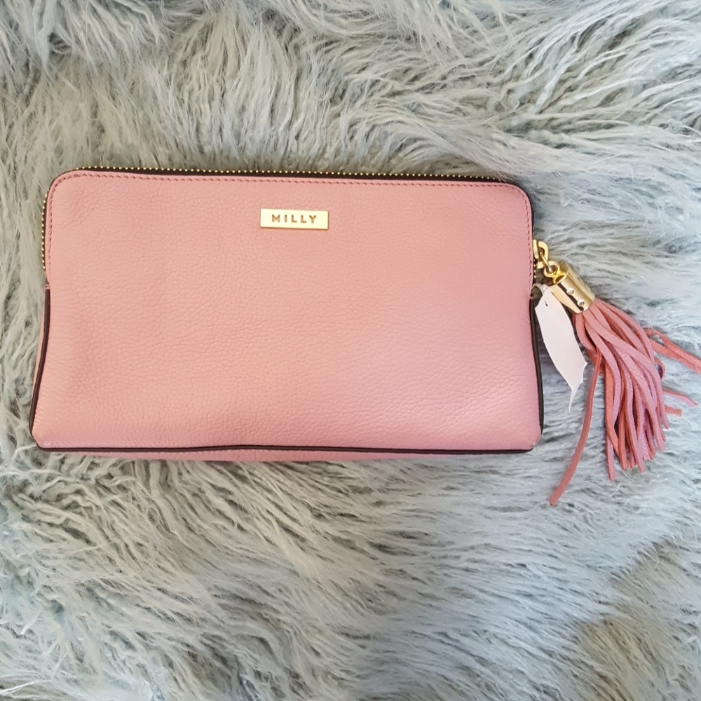 NWT Milly Astor pink clutch with band & tassel - Picture 4 of 7
